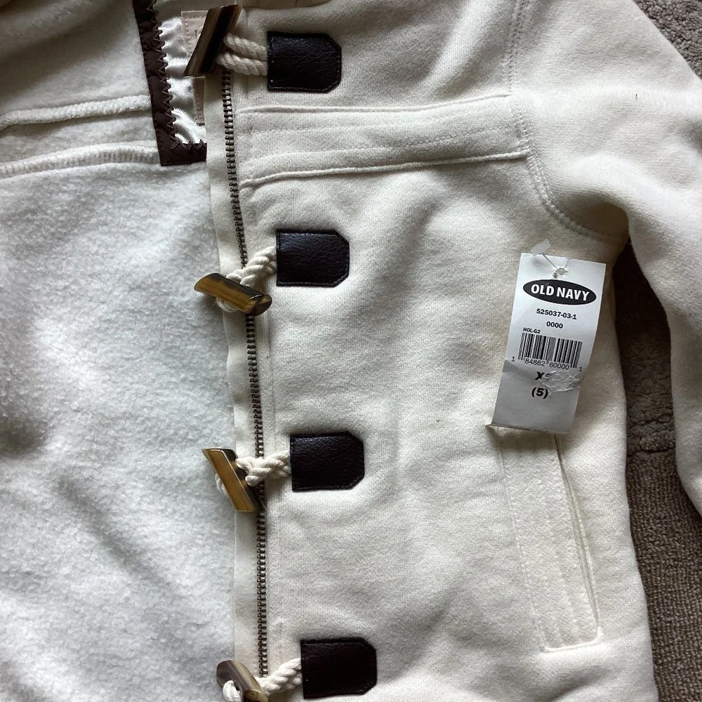 NEW OLD NAVY GIRLS CREAM COLOR FLEECE ZIPPED JACKET W SHERPA HOODY XS